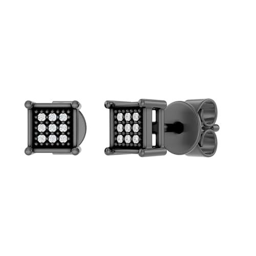 Dazzlingrock Natural Round White Diamond Square Shaped Unisex Stud Earrings | 0.06 Ctw | 925 Sterling Silver - color: Black Plated 925 Sterling Silver, size: Push Back