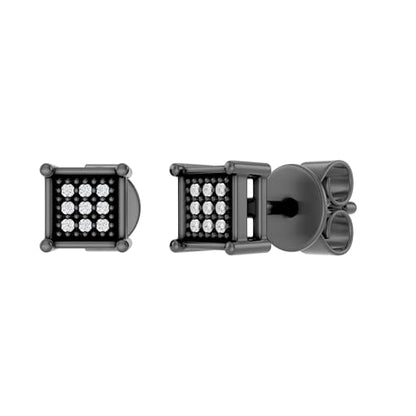 Dazzlingrock Natural Round White Diamond Square Shaped Unisex Stud Earrings | 0.06 Ctw | 925 Sterling Silver - color: Black Plated 925 Sterling Silver, size: Push Back
