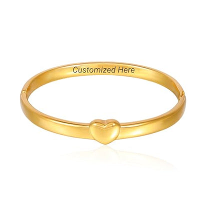 Heart Bangle Bracelet for Mom Silver/Gold Stainless Steel Bracelet for Women Oval Bangle Love Chunky Bracelets - color: heart-Customized