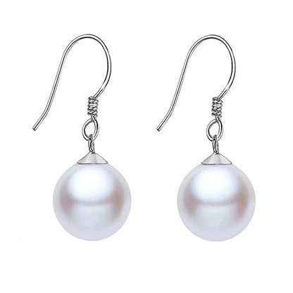 Sterling Silver Big Pearl Earrings for Women Freshwater Cultured Pearls Dangle Drop Earring Jewelry for Women Large Round White Pearl Studs Earrings - color: Style C