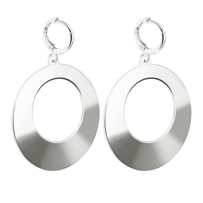Dangle Hoop Earrings for Women,14k Gold/Silver Plated Geometric Hoops Earrings with High Polished Surface,Hypoallergenic Huggie Drop & Dangle earrings for Women - color: Round-Silver