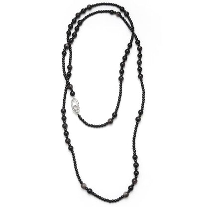 Long Beaded Necklaces for Women Pearl Stone Bead Strand - Layered Sweater Chain Elegant Mother's Day Jewelry Gifts - color: Black