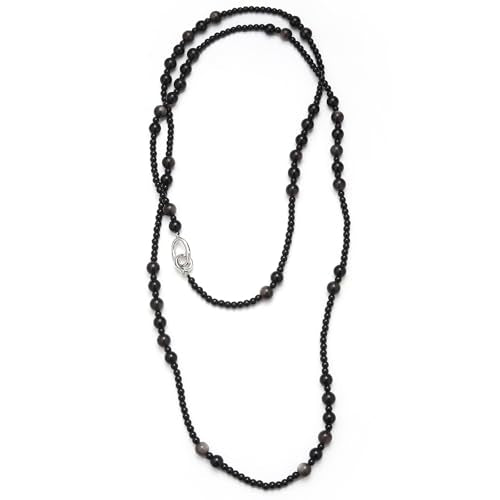 Long Beaded Necklaces for Women Pearl Stone Bead Strand - Layered Sweater Chain Elegant Mother's Day Jewelry Gifts - color: Black