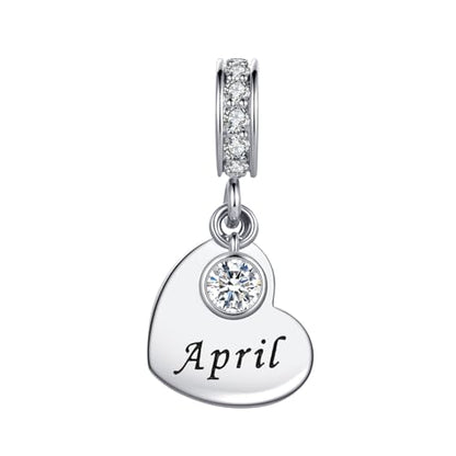 NARTGO January-December Birthstone Birthday Charm Heart Dangle Beads Jewelry Gift for Women Compatible with Pandora Bracelets & Necklaces - style: April Birthstone