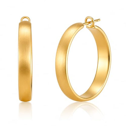 14K Gold Hoop Earrings for Women Chunky Large Gold Earrings 40mm | 14 carat 14 kt 14k solid gold hoop earrings