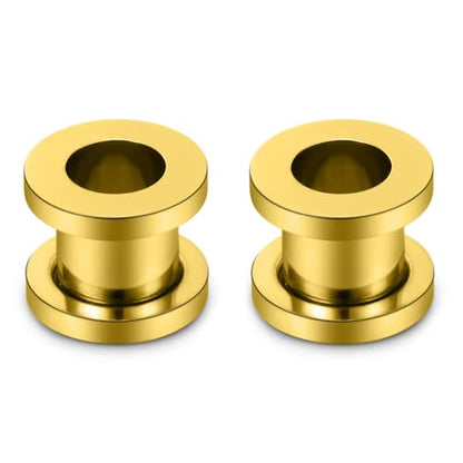 Astm F136 Titanium Ear Gauges Screw Fit Flesh Tunnels Plugs Gauges Earring Expander Stretcher Ear Tunnels For Ears 10G 8G 6G 4G 2G 0G 00G Plug Earrings Body Piercing Jewelry For Women Men - color: 0G Tunnels, Gold