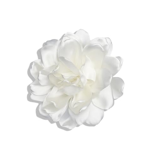 Elegant Large Cloth Flower Brooches Big Camellia Flower Pin for Women Dainty Cloth Fabric Rose Brooches Dress Skirt Scarf Hat Pins Clothing Decoration Accessories - color: white