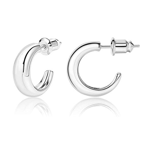 14K Gold Small Hoop Earrings Silver Post Open Hoops Earrings for Women | Hypoallergenic - color: A-Silver