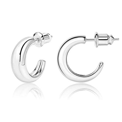 14K Gold Small Hoop Earrings Silver Post Open Hoops Earrings for Women | Hypoallergenic - color: A-Silver