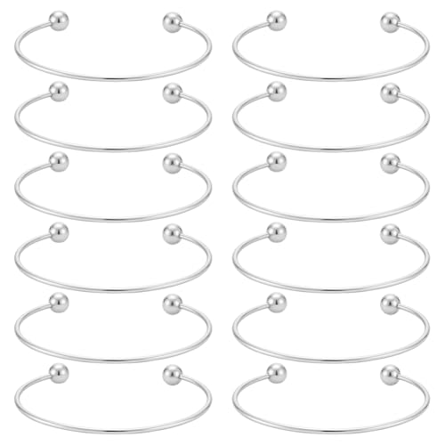 UNICRAFTALE 12Pcs Adjustable Wire Blank Bracelet Stainless Steel Torque Bangles Cuff Bangles with Soldered Round Beads Blank Bracelet for Crafting DIY Jewelry Making