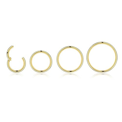 4Pcs Titanium Nose Rings Hoops for Women Men, 18G Gold/Silver Nose Hoops | Hinged Clicker Septum Rings Tragus Conch Helix Daith Lip Body Piercing Jewelry - color: Gold