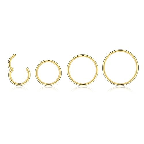 4Pcs Titanium Nose Rings Hoops for Women Men, 18G Gold/Silver Nose Hoops | Hinged Clicker Septum Rings Tragus Conch Helix Daith Lip Body Piercing Jewelry - color: Gold