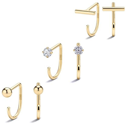 925 Sterling Silver 14K Gold Plated Huggie Half Hoop Earrings | Sleep-Friendly Poke-Free Hypoallergenic Stackable Earring Comfortable & All Day Wear - color: 3pack-Yellow Gold