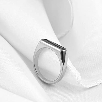 VQYSKO 14K Gold Plated Signet Ring | Statement Band Jewelry for Women - color: Silver + Black