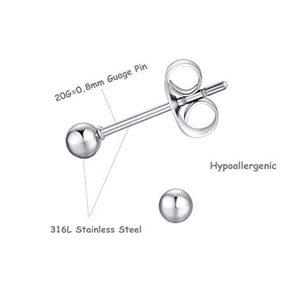 FOSIR 6 Pair Tiny Women 14K Gold Plated Ball Stud Earrings Surgical Stainless Steel Earrings Set, 2-6MM - style: silver-6pair,3mm