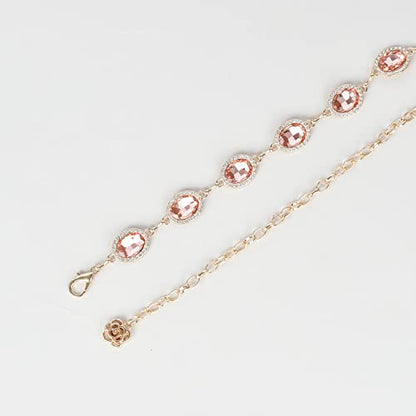 ILuvatar Green Glass Diamond Chain Belt - Metal Women's Western Style Dress Belt - color: Pink-s1