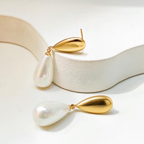 Pearl Earrings for Women 14k Gold/Silver Pearl Drop Earrings Long White Pearl Tassel Dangle Statement Earrings Bridal Wedding Dainty Prom Earrings Birthday Gifts Jewelry - color: Gold Teardrop Pearl Drop Earrings