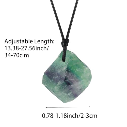 Natural Raw Crystal Necklace for Women Irregular Stone Necklaces Spiritual Gemstone Pendant with Adjustable Rope - color: A-Fluorite