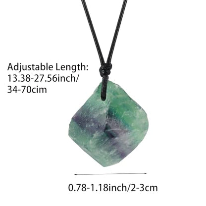 Natural Raw Crystal Necklace for Women Irregular Stone Necklaces Spiritual Gemstone Pendant with Adjustable Rope - color: A-Fluorite