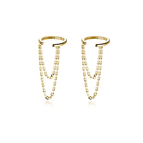 Reffeer Solid 925 Sterling Silver Minimalist Cuff Earrings Chain for Women Cartilage Wrap Earrings Helix Cuffs - color: B-18K Gold