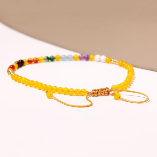 Colorful 7 Chakra Gemstones Beaded Anklet for Women Foot Jewelry | Adjustable 8.5-10 in, Ankle Bracelets for Women, Handmade, Positive Energy, Balance, Yoga, Meditation, Beach, Party, Vacation - style: Yellow Agate