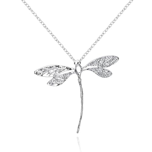 925 Sterling Silver Necklace for Women Trendy, Charming Layered Necklace with Cubic Zirconia Pendant for Her Womens Dainty Diamond Choker Necklaces Holiday Jewelry Gifts for Mom Wife Daughter Lover - color: Dragonfly-Silver