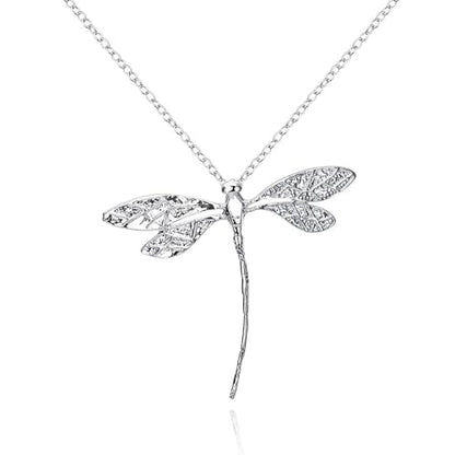 925 Sterling Silver Necklace for Women Trendy, Charming Layered Necklace with Cubic Zirconia Pendant for Her Womens Dainty Diamond Choker Necklaces Holiday Jewelry Gifts for Mom Wife Daughter Lover - color: Dragonfly-Silver