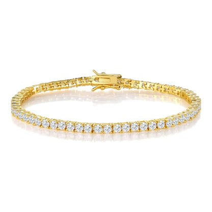 18K White Gold Plated Tennis Necklace/Bracelet/Earrings/Band Ring Sets Hypoallergenic Jewelry Pack of 4 - color: Yellow Gold