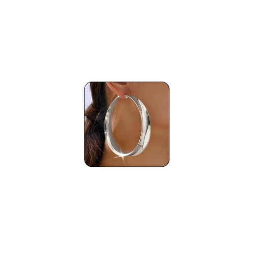 Large Hoop Earrings for Women Lightweight Chunky Earrings | Big Hoop Earrings for Women Chunky Jewelry 70s Outfits for Women - style: Hoop-Silver-03