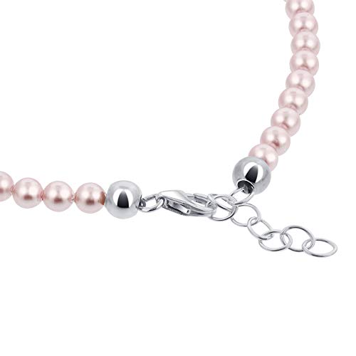 Gem Avenue .925 Silver Round Faux Pearl Adjustable Anklet with 9 to 10 inch Long - color: Pink