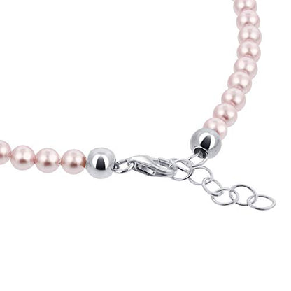 Gem Avenue .925 Silver Round Faux Pearl Adjustable Anklet with 9 to 10 inch Long - color: Pink