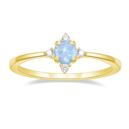 SHINYSO 14K Gold Plated Wedding Band for Women Thin Stackable Rings Opal Dainty Cubic Zirconia CZ Promise Engagement Ring Size 4-10 - color: Blue Opal