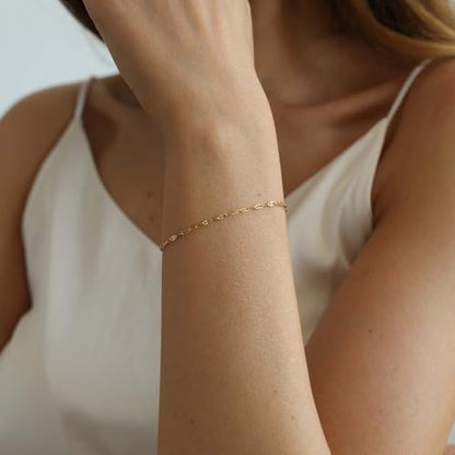 18K Gold Plated Pearl Beaded Cross Bracelets for Women Adjustable Stainless Steel Dainty Thin Gold Box Cuban Twisted Link Chain Bracelet Bridesmaid Jewelry Gifts - color: Lip-Gold
