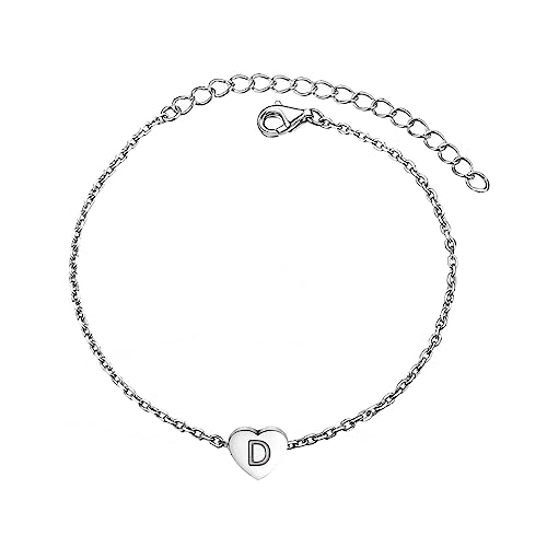 KunBead Initial Engraved Letter Bracelets Dainty Mini Size Heart Love Charm Stainless Steel Bracelets for Women Birthday Jewelry - style: D