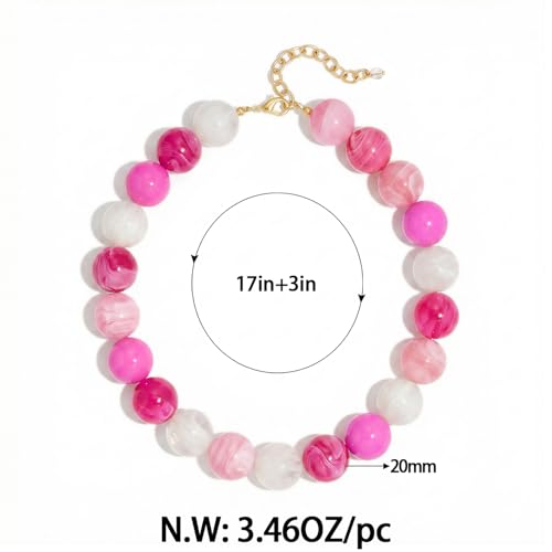 Chunky Beaded Choker Necklace for Women Boho Statement Necklace with Large Pearl Blue Brown Tone Resin Beads Summer Beach Jewelry Gifts - color: Mix Pink