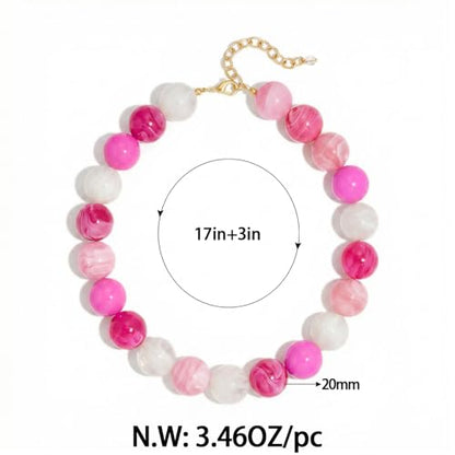 Chunky Beaded Choker Necklace for Women Boho Statement Necklace with Large Pearl Blue Brown Tone Resin Beads Summer Beach Jewelry Gifts - color: Mix Pink