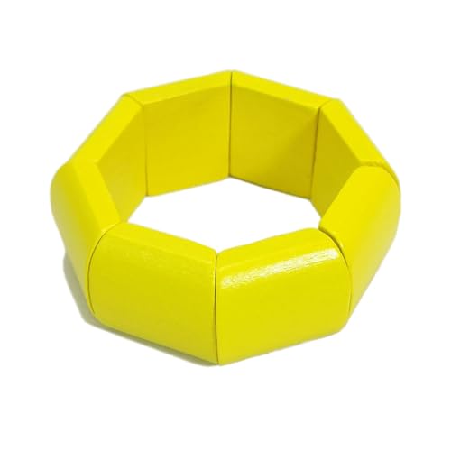 KIFEDSLJ Colorful Wooden Beads Stretch Bracelet Handmade Wide Chunky Bangle Bohemian Wood Wristband for Women Jewelry - color: yellow