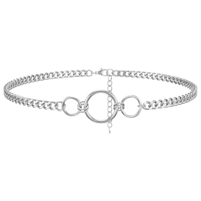 Stainless Steel O-Ring Choker Collar for Women, Silver Collar Necklace | Cuban Link Chain Collar Necklace for Women, Adjustable Length 14 to 17 Inches, 8mm Width, 20mm Large O-Ring Collar for Women