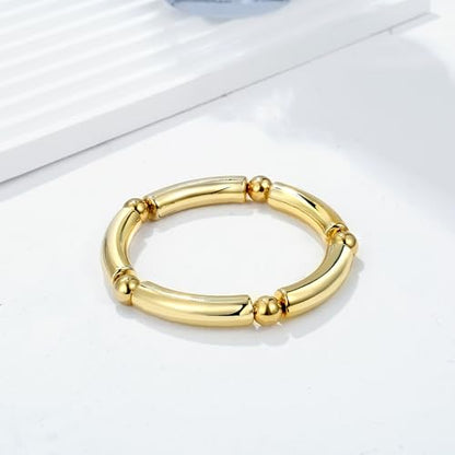 Gold Chunky Bangles Bracelets For Women 14k Gold Plated Stack Layered Curved Bamboo Tube Stretch Bracelets Gift Jewelry - color: 1pcs Gold-8mm
