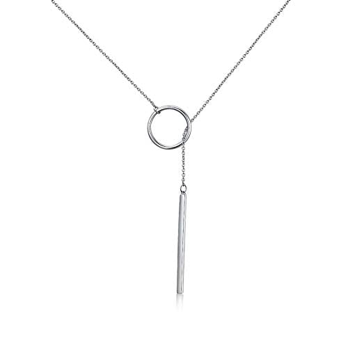 itianxi Gold Tiny Y Shaped Dainty Necklace 18K Gold Plated Cute Bar Vertical Lariat Necklace for Women - color: circle silver