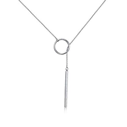 itianxi Gold Tiny Y Shaped Dainty Necklace 18K Gold Plated Cute Bar Vertical Lariat Necklace for Women - color: circle silver