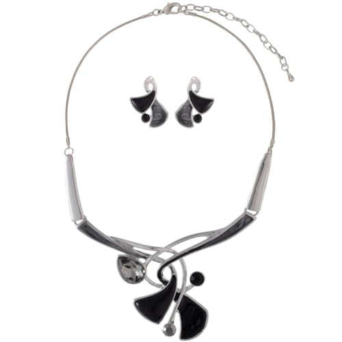 Chunky Statement Jewelry Set Vintage Retro Leaf Flower Floral Geometric Bohemian Boho Bib Necklace Earring Set Fashion Costume Jewelry for Women Girls Wedding Party Prom Unique Gift - style: triangle twist-black grey