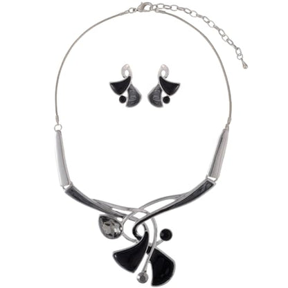 Chunky Statement Jewelry Set Vintage Retro Leaf Flower Floral Geometric Bohemian Boho Bib Necklace Earring Set Fashion Costume Jewelry for Women Girls Wedding Party Prom Unique Gift - style: triangle twist-black grey