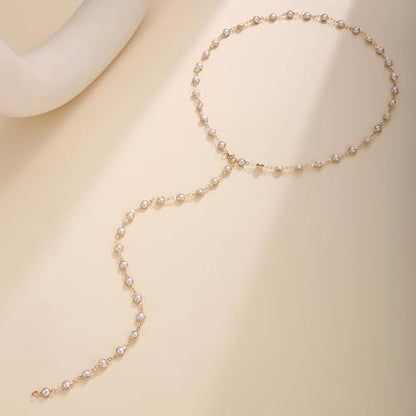 Rainbow Beaded Lariat Necklace for Women Boho Colorful Adjustable Jewelry Lightweight Dainty Chain for Everyday Vacation Wear - color: White CZ