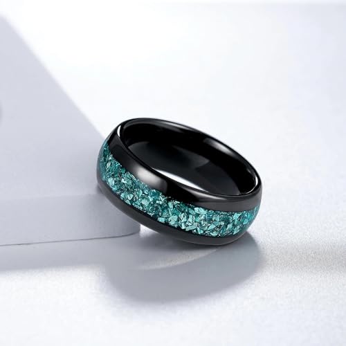 4mm/8mm Tungsten Wedding Bands for Men Women Ruby/Morganite/Emerald | Aquamarine/Zirconia, Black/Rose Gold/14K Gold, Engagement Promise Ring, Anniversary Valentine Day Birthday Gift for Him/Her - color: 8mm Black and Blue