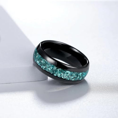4mm/8mm Tungsten Wedding Bands for Men Women Ruby/Morganite/Emerald | Aquamarine/Zirconia, Black/Rose Gold/14K Gold, Engagement Promise Ring, Anniversary Valentine Day Birthday Gift for Him/Her - color: 8mm Black and Blue