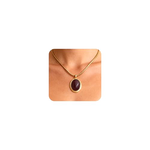 Sonateomber Gold Stone Pendant Necklace for Women, Chunky Statement Dainty Heart Oval Natural Gemstone Dangle Necklaces Wedding Prom Accessories Fashion Jewelry Gift - color: Purple