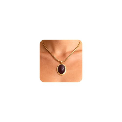Sonateomber Gold Stone Pendant Necklace for Women, Chunky Statement Dainty Heart Oval Natural Gemstone Dangle Necklaces Wedding Prom Accessories Fashion Jewelry Gift - color: Purple