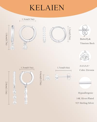 Gold Silver Earrings for Women Trendy 14K Gold Plated Dangle Hypoallergenic Cartilage Earrings Small 925 Sterling Silver Post Dainty Hoop Drop Pearl Earring Stacks Set Huggie Chain Earrings Jewelry - color: B-Hypoallergenic Earrings-Sliver