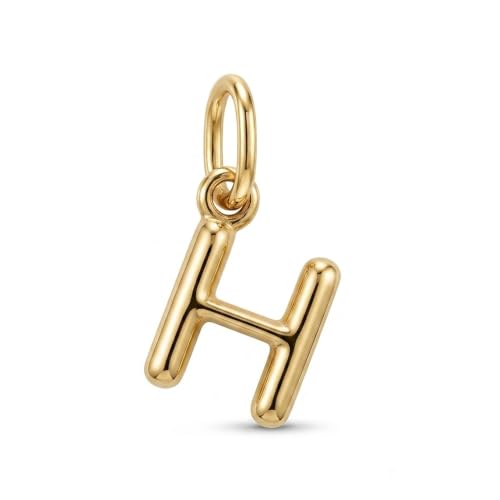 Gold Puffed Initial Letter Charm - 10 Karat Gold - 3D Bubble Letter Pendant - style: Letter h